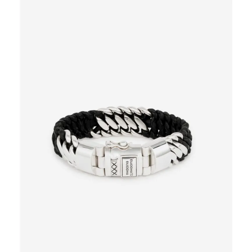 Buddha to Buddha Engrave | Leder Armbänder-Armband Ben Mix Silber Leder Schwarz