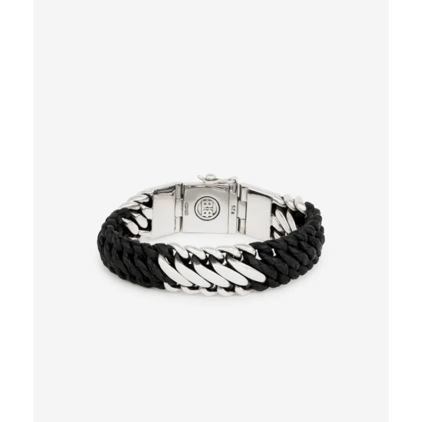 Buddha to Buddha Engrave | Leder Armbänder-Armband Ben Mix Silber Leder Schwarz
