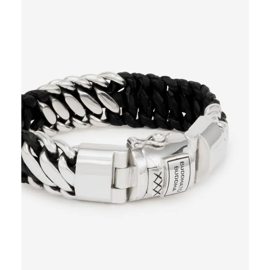 Buddha to Buddha Engrave | Leder Armbänder-Armband Ben Mix Silber Leder Schwarz