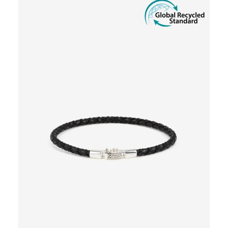 Buddha to Buddha Leder Armbänder | Silber Armbänder-Armband George Mini Leder Schwarz
