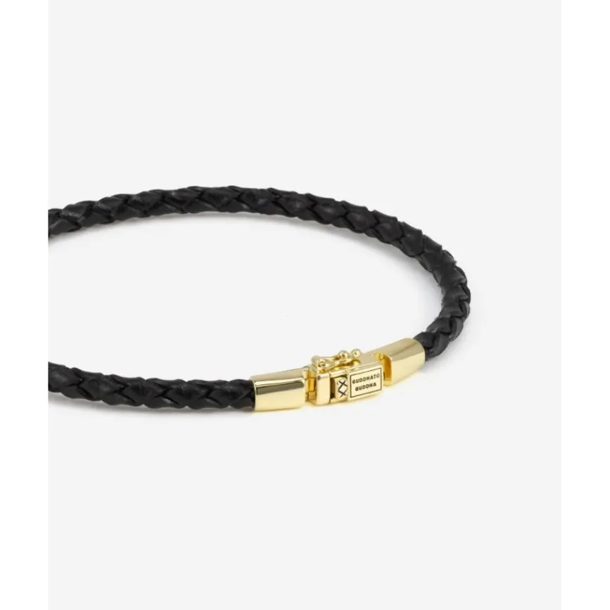 Buddha to Buddha Leder Armbänder | Premium Vergoldete Armbänder-Armband George Mini Leder Schwarz Vergoldet