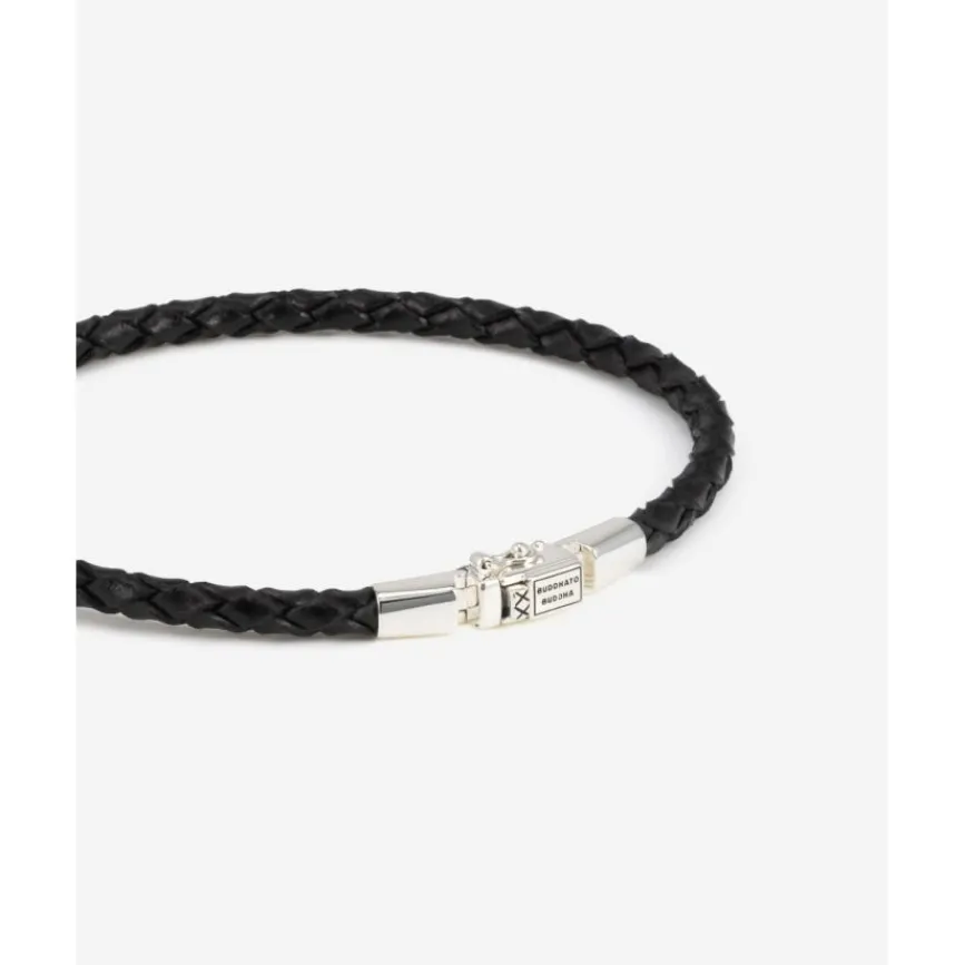 Buddha to Buddha Leder Armbänder | Silber Armbänder-Armband George Mini Leder Schwarz