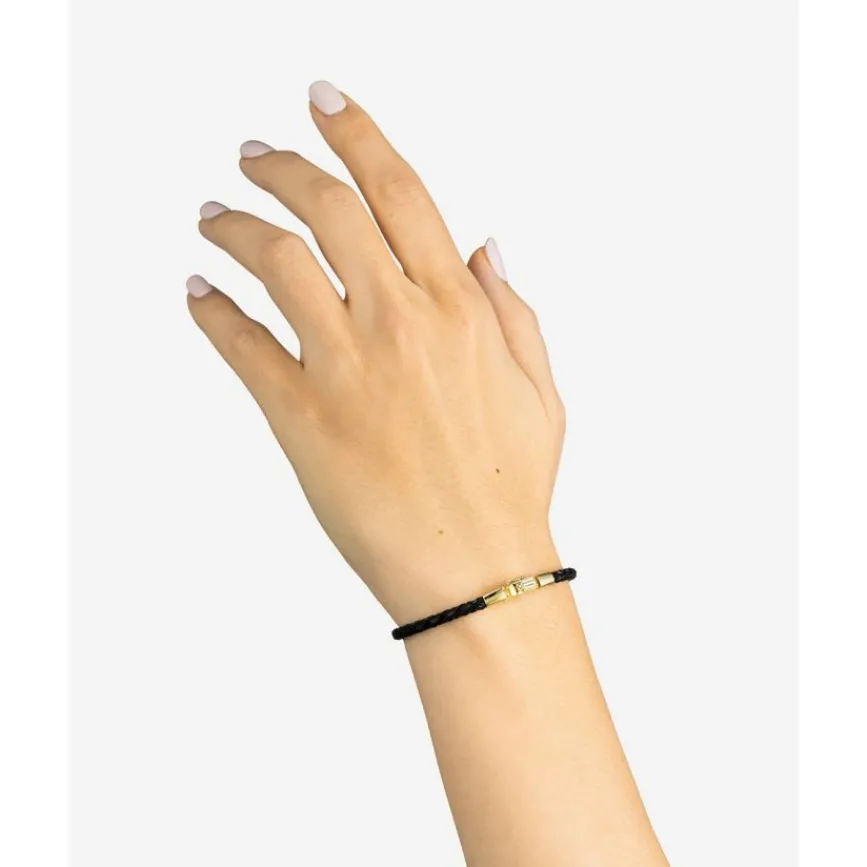 Buddha to Buddha Leder Armbänder | Premium Vergoldete Armbänder-Armband George Mini Leder Schwarz Vergoldet