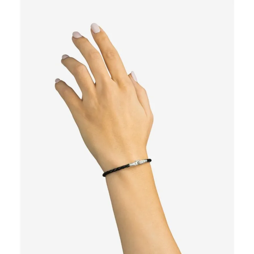 Buddha to Buddha Leder Armbänder | Silber Armbänder-Armband George Mini Leder Schwarz