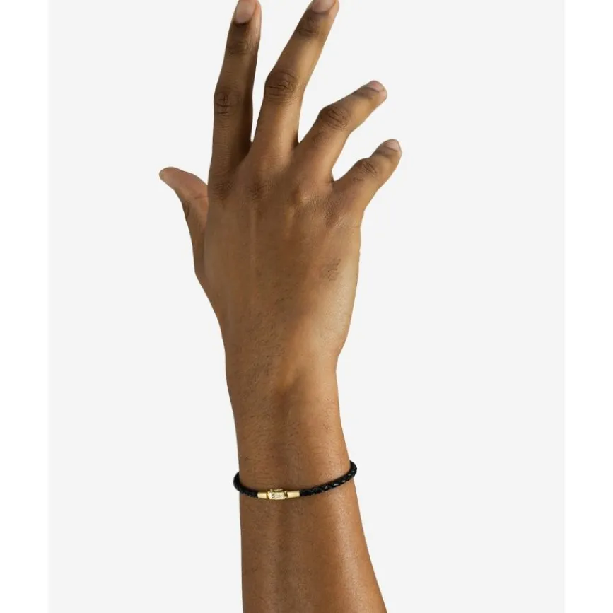 Buddha to Buddha Leder Armbänder | Premium Vergoldete Armbänder-Armband George Mini Leder Schwarz Vergoldet