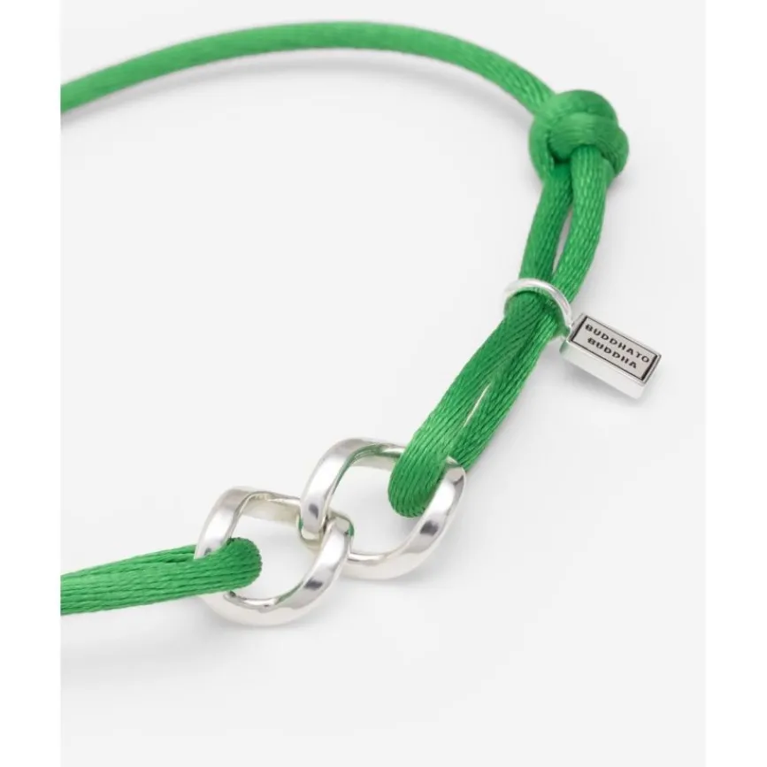 Buddha to Buddha Kordel Armbänder | Kordelschmuck-Chain XS Cord-Armband Silber Buddha Grün